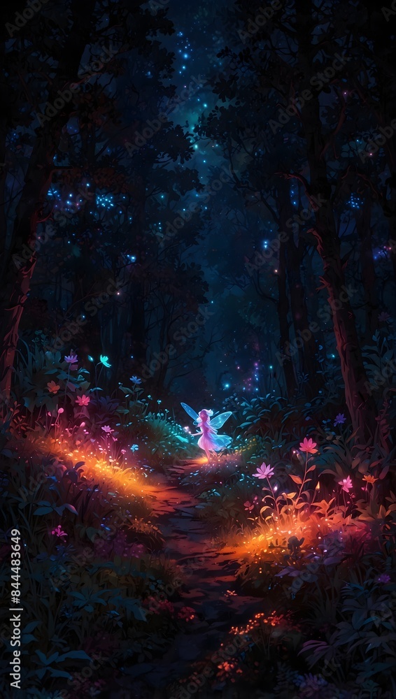 Nighttime Walk Through a Luminous Forest Nighttime Walk Through a Luminous Forest