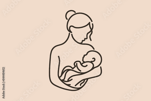 Mom and baby logo. Icon. Motherhood. Vector illustration. line art