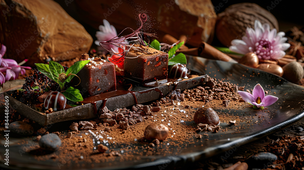 Serene Spa Cuisine Meets Decadent Cacao Delights in Artistic Still-Life Collage Photography Serene Spa Cuisine Meets Decadent Cacao Delights in Artistic Still-Life Collage Photography