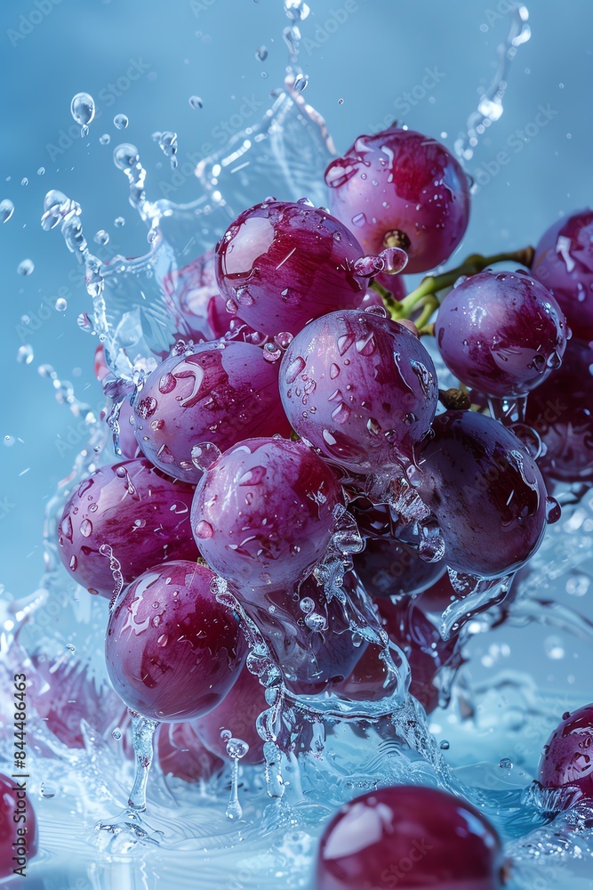Purple grapes splashing into water, highspeed capture Purple grapes splashing into water, highspeed capture