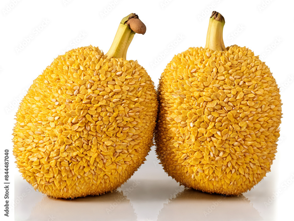 Chuckling jackfruit huge and oblong sliced to reveal fleshy bulbs golden orange pods and seeds Chuckling jackfruit huge and oblong sliced to reveal fleshy bulbs golden orange pods and seeds