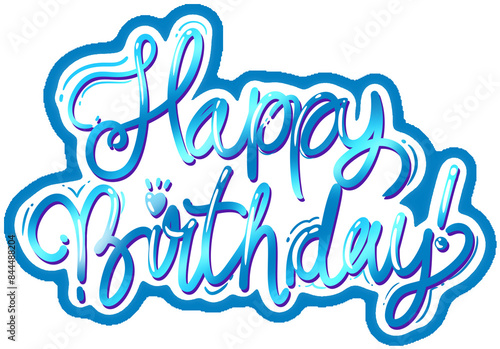 Blue text sign happy birthday hand drawn head font on the transparent background for celebrating or inviting party