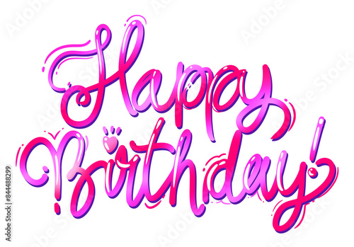 Pink text sign happy birthday hand drawn head font on the transparent background for celebrating or inviting party