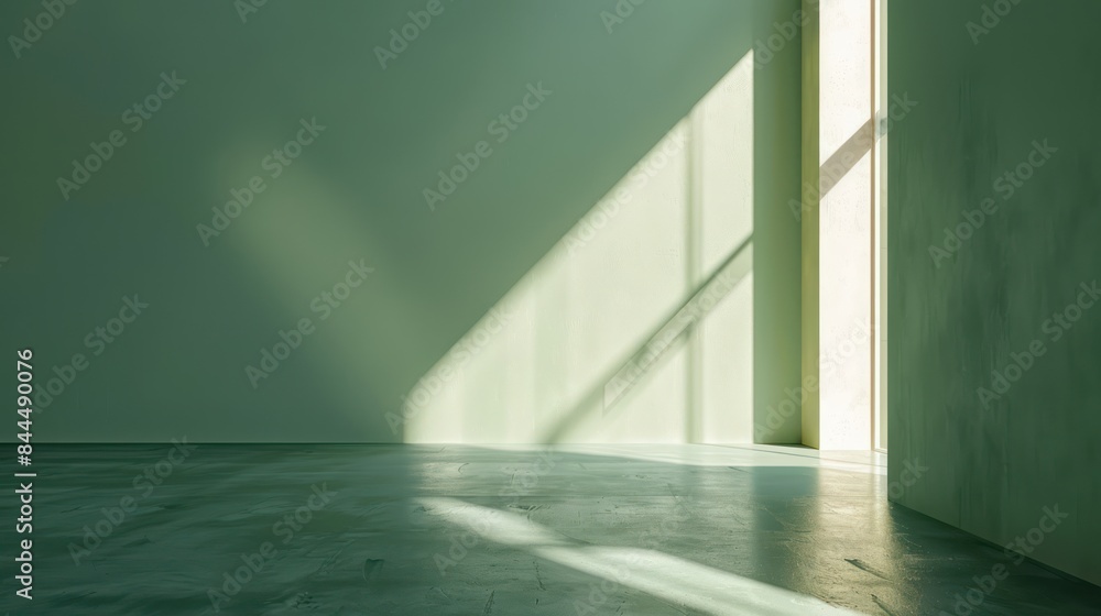 Obraz premium Generate an inviting image showcasing the understated elegance of a light green room, where the interplay of light and shadow lends a sense of warmth and intimacy. 