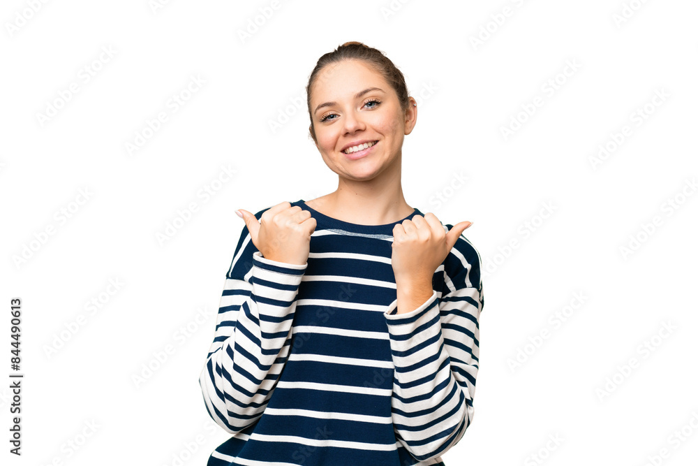 Young blonde woman over isolated chroma key background with thumbs up gesture and smiling Young blonde woman over isolated chroma key background with thumbs up gesture and smiling
