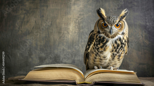Wallpaper Mural Concept of wisdom represented by an owl sitting on an open book Torontodigital.ca