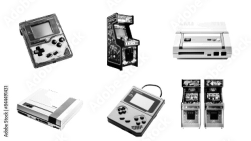 Retro concept elements with a grain halftone effect.