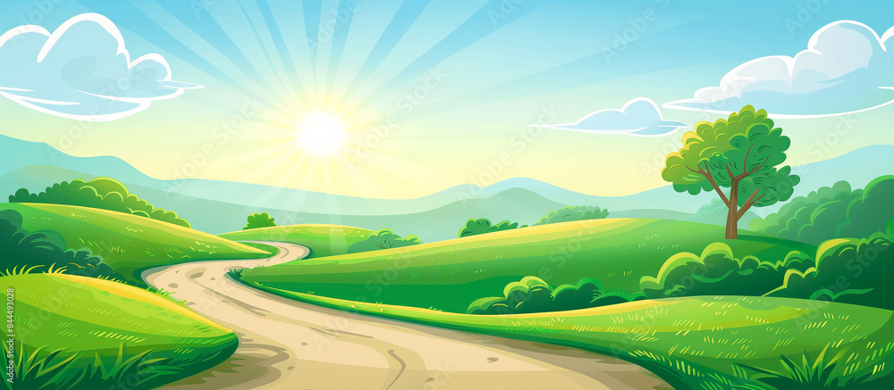 charming country road landscape in the midst of spring summer complete with a winding road towards the horizon charming country road landscape in the midst of spring summer complete with a winding road towards the horizon