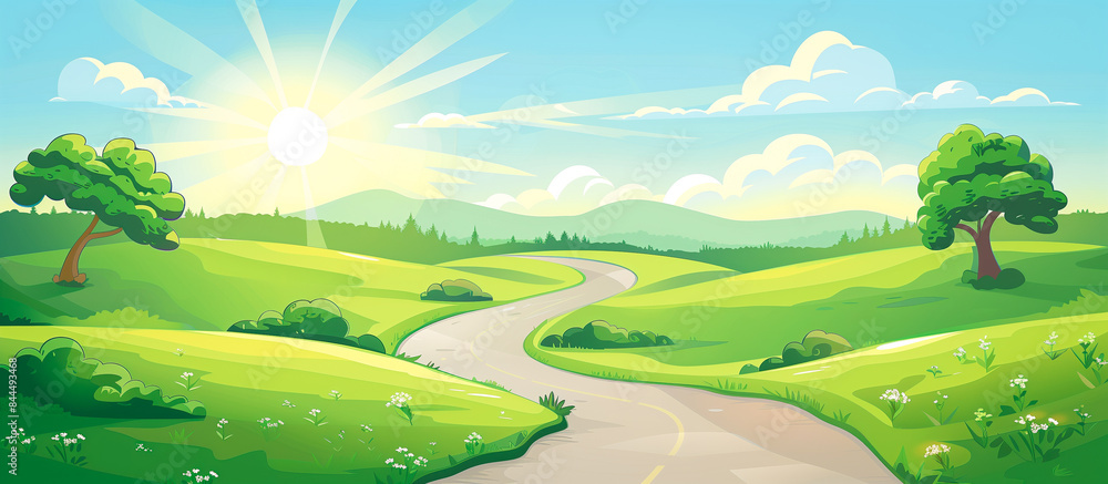 charming country road landscape in the midst of spring summer complete with a winding road towards the horizon charming country road landscape in the midst of spring summer complete with a winding road towards the horizon