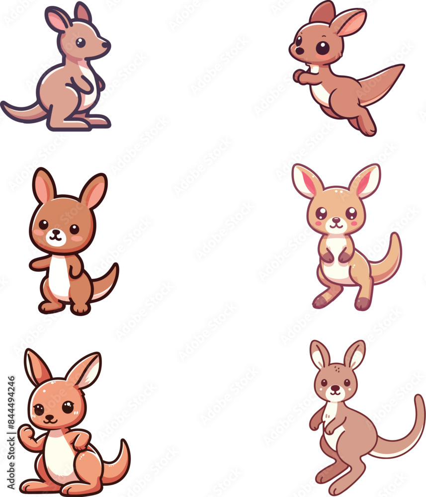 Fototapeta premium set collection cute cartoon mascot kangoroo vector