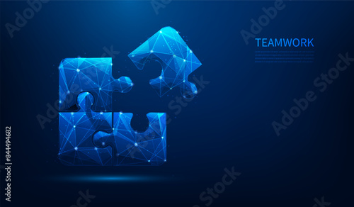 jigsaw teamwork concept digital technology blue background. Putting together the puzzle complete. business teamwork and problem solving. vector illustration fantastic low poly  design.