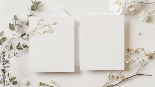 Two wedding invitation cards mockup, front and back sides, blank card mock up with stylish decor