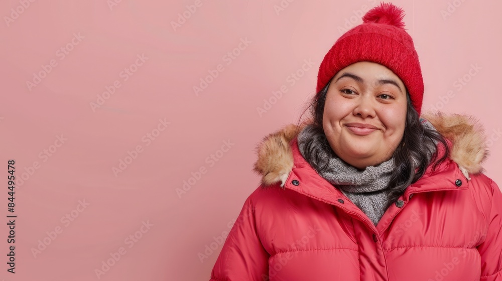 A plus-size model smiles in a winter coat A plus-size model smiles in a winter coat