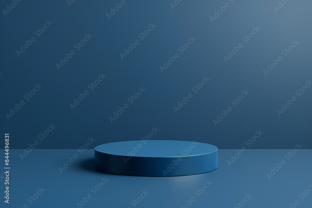 Minimal blue podium for product presentation, 3d rendering, Cylinder podiums on blue background. Abstract minimal scene with geometrical, Modern pedestal show cosmetic product presentation, Background