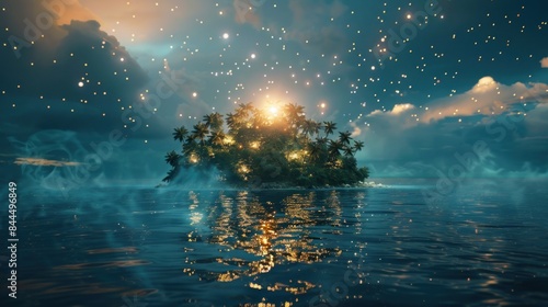 Wallpaper Mural 3D background island with glowing particles Torontodigital.ca