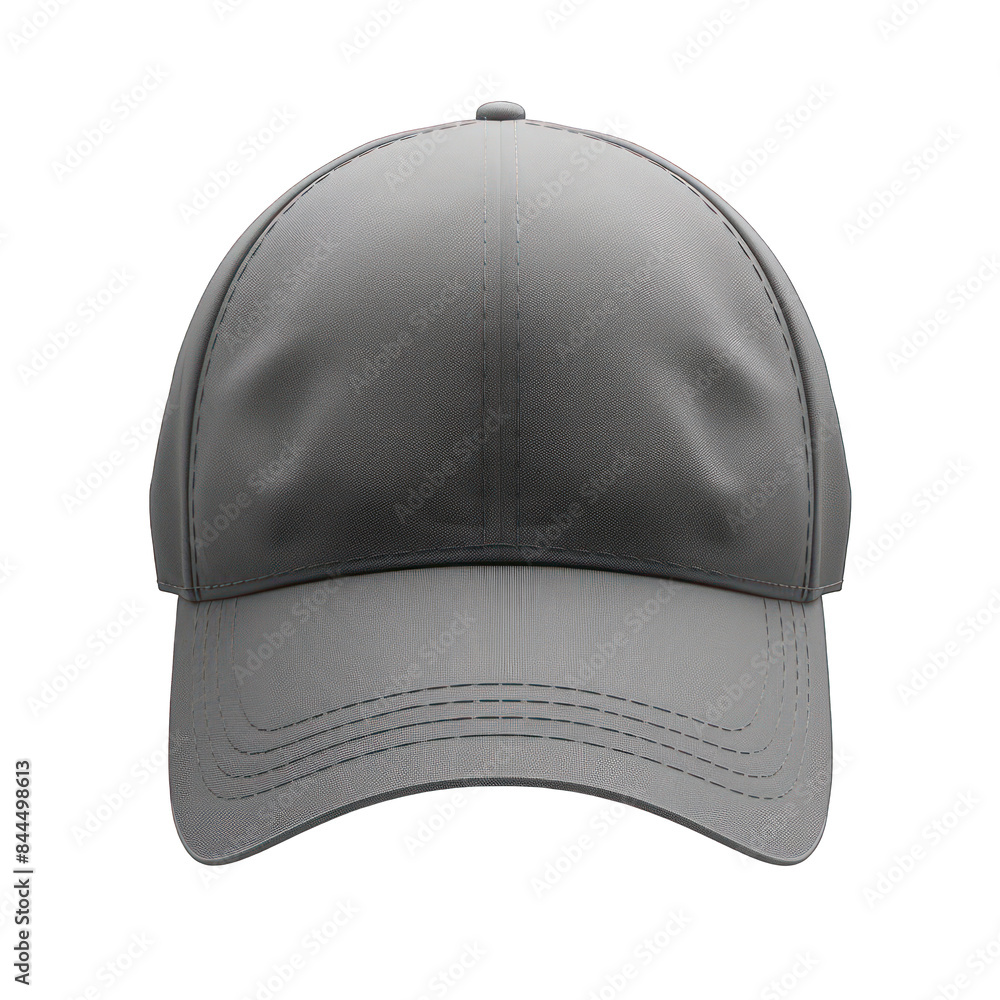 Grey baseball cap with detailed stitching. Studio product photography, isolated on white, PNG, cutout, or clipping path. Grey baseball cap with detailed stitching. Studio product photography, isolated on white, PNG, cutout, or clipping path.
