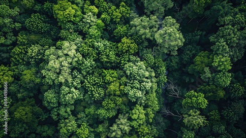 Aerial view of a lush green forest canopy, highlighting the natural beauty and dense foliage of the trees.