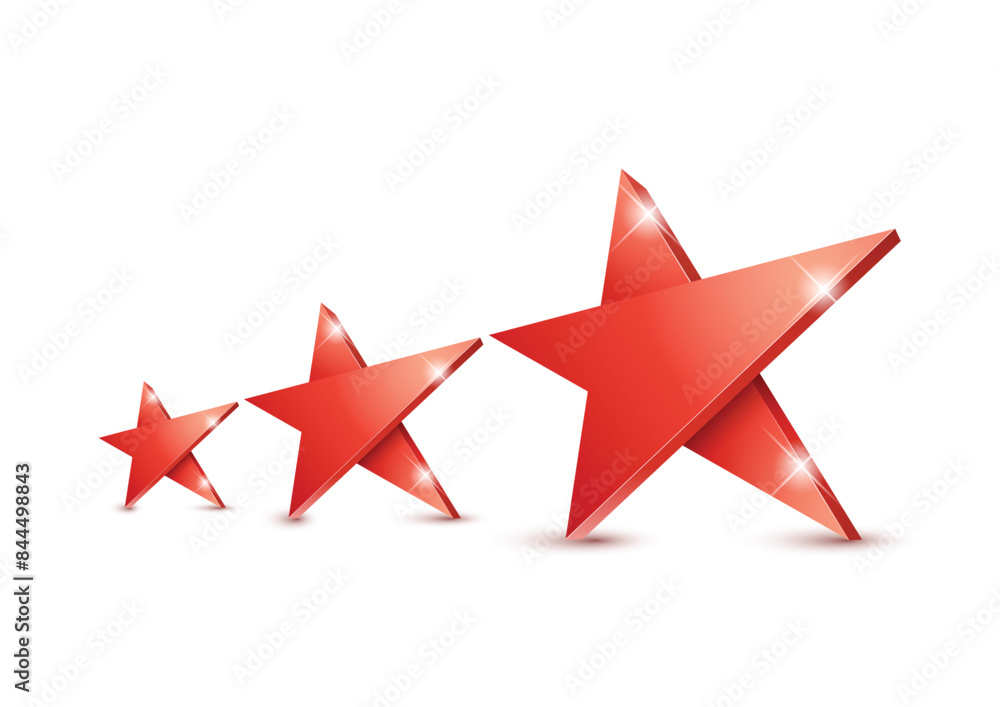 Three red 3d star with Golden 3d star with highlights. Icon for holiday design element. Vector illustration. Three red 3d star with Golden 3d star with highlights. Icon for holiday design element. Vector illustration.