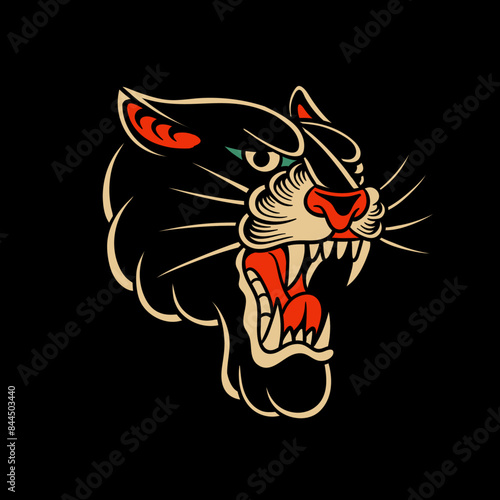 traditional tattoo, panther tattoo, vintage tattoo design element, old school tattoo