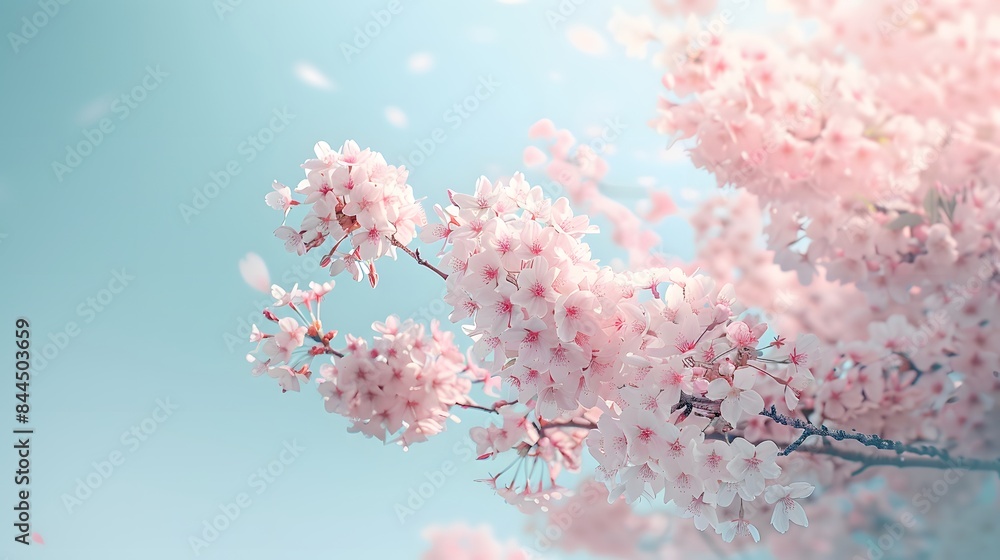 Delicate Pink Cherry Blossoms Against a Blue Sky Delicate Pink Cherry Blossoms Against a Blue Sky