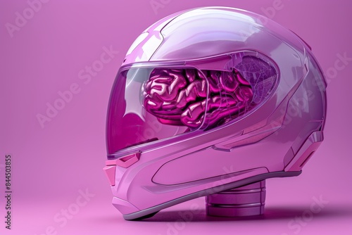 Pink motorcycle helmet with brain inside photo