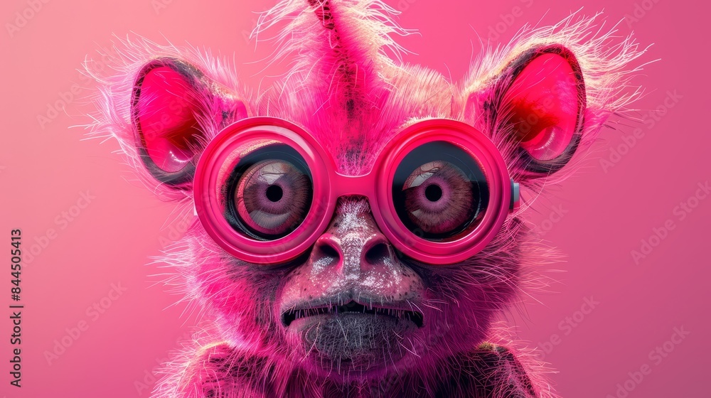 a pink monkey wearing pink glasses