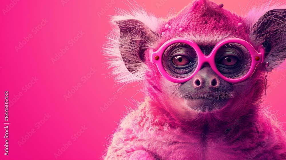 a cute little monkey wearing pink glasses a cute little monkey wearing pink glasses