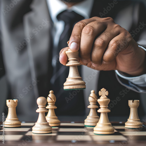 Wallpaper Mural A businessman holding chess pieces symbolizes strategic thinking, planning, and decision-making in the business world. The image conveys the idea of maneuvering through challenges and opportunities. Torontodigital.ca