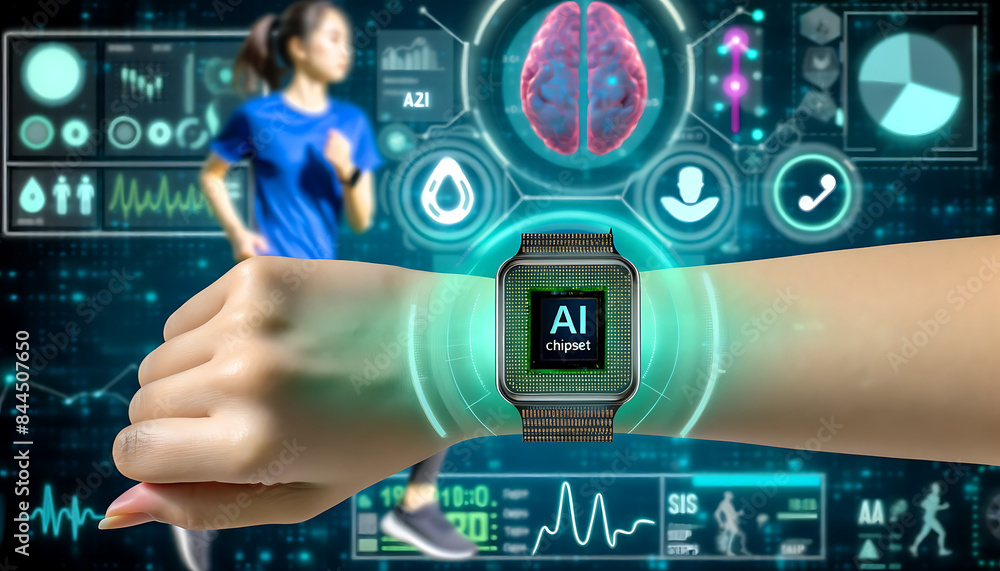 An AI chipset in wearable technology for health monitoring. An AI chipset in wearable technology for health monitoring.