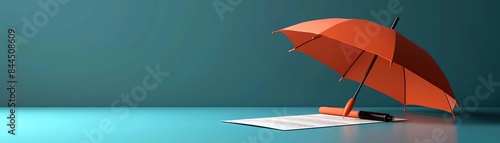 3D Minimal Insurance Policy Document A sleek 3D minimal illustration of an insurance policy document with clear, modern lines