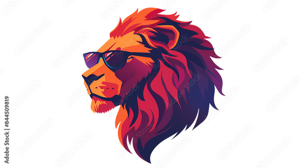 calm lion wear sunglasses. flat illustration calm lion wear sunglasses. flat illustration