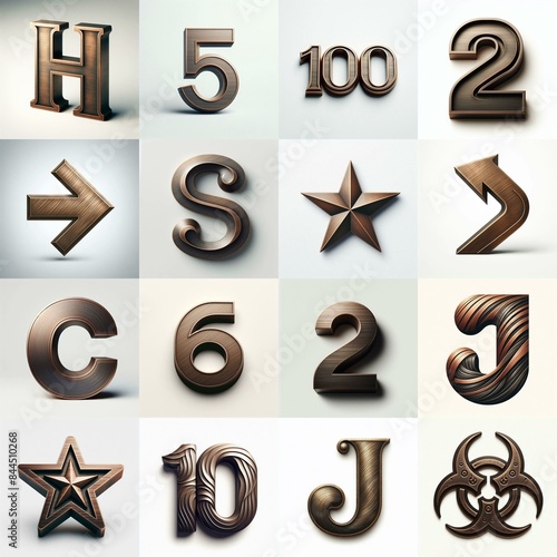 Brushed Bronze metal Lettering Typeface. AI generated illustration