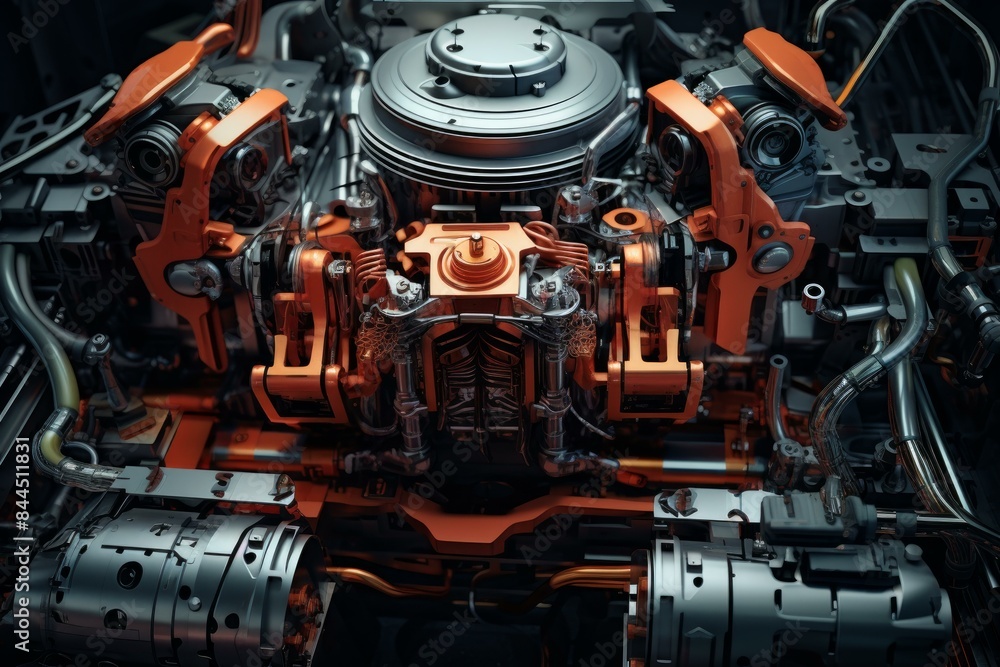 High-resolution image capturing the complex inner workings of a futuristic engine design High-resolution image capturing the complex inner workings of a futuristic engine design