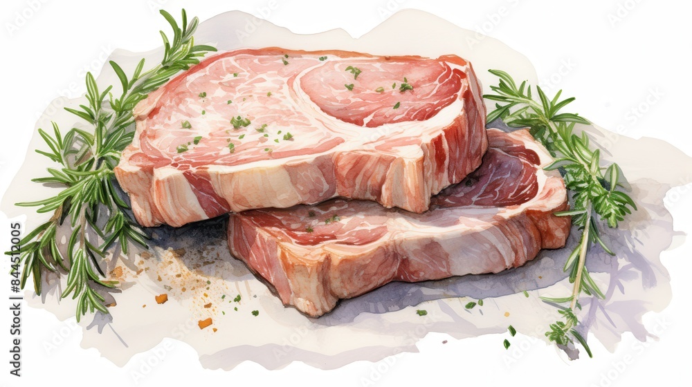 A watercolor of lamb cuts clipart, isolated on white background A watercolor of lamb cuts clipart, isolated on white background