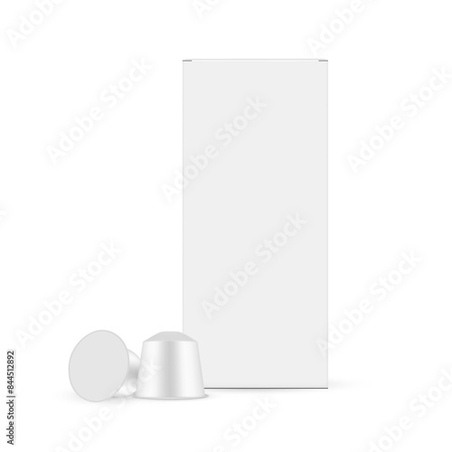 Coffee Capsules Packaging Mockup, Isolated On White Background, Front View. Vector Illustration