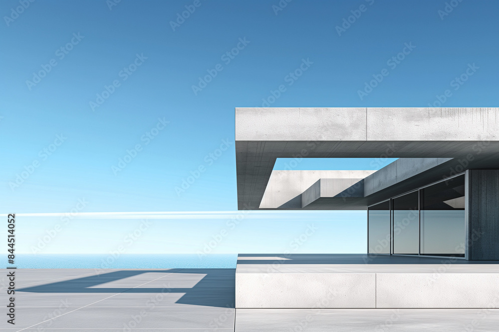 Obraz premium modern building in the city, A modern concrete architecture building showcasing a minimalist design with an exterior floor and roof