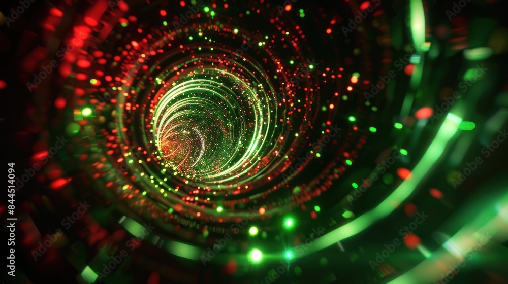 Vortex with flashes and flashes of green and red light on a black background Vortex with flashes and flashes of green and red light on a black background
