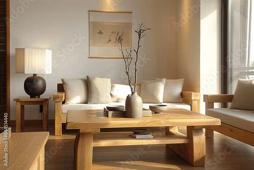 Wallpaper Mural modern living room with sofa, A modern living room design featuring elegant wooden furniture  Torontodigital.ca