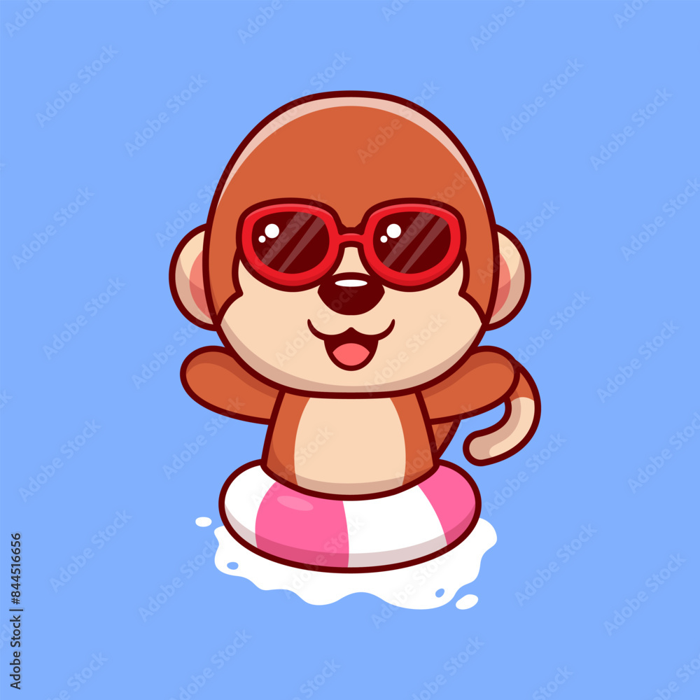 Vector cute mouse in sunglasses floating with swimming. flat cartoon style Vector cute mouse in sunglasses floating with swimming. flat cartoon style