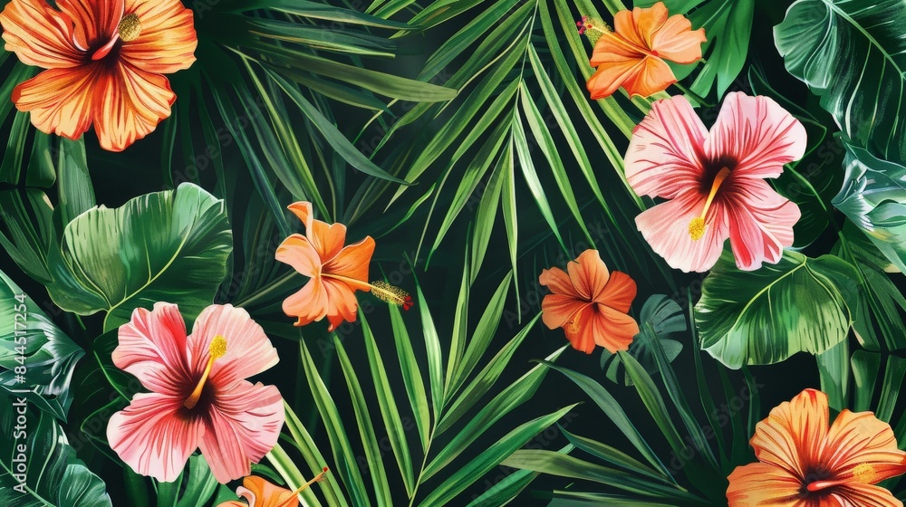 Close-up of a Seamless Tropical Pattern Wall Design Close-up of a Seamless Tropical Pattern Wall Design