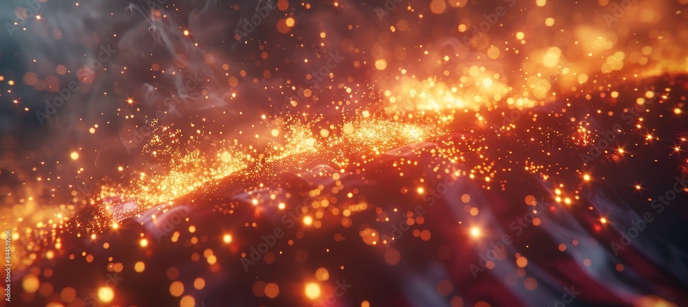 Bright Burning Sparklers Against American Flag Closeup Bright Burning Sparklers Against American Flag Closeup