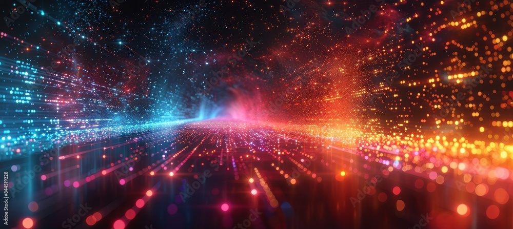 Abstract Digital Landscape with Vibrant Light Trails in Blue and Red Abstract Digital Landscape with Vibrant Light Trails in Blue and Red