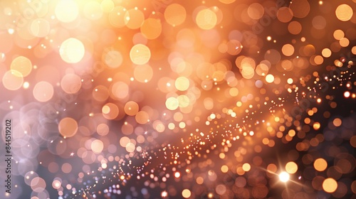 Warm bronze bokeh light particles creating a festive, elegant background. photo