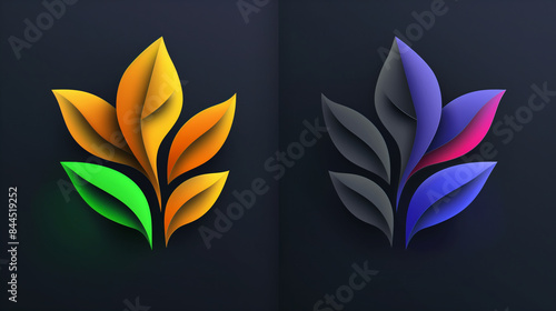 Vibrant and monochrome leaf designs on a dark background.
