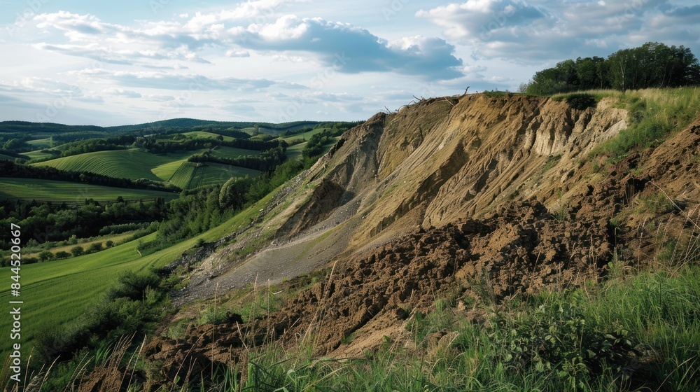 Naklejka premium Landslide The movement of soil from a hill or mountain.