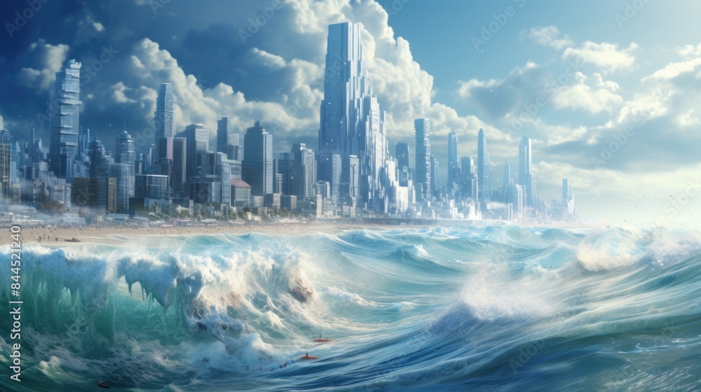 Fototapeta premium tsunami city tall buildings