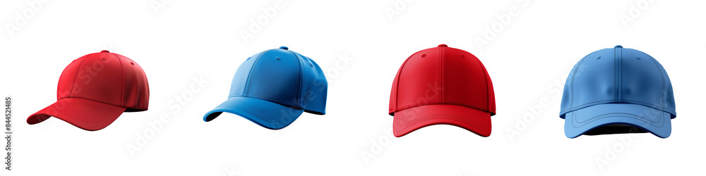 Collection of baseball caps mockup on transparent or white background Collection of baseball caps mockup on transparent or white background
