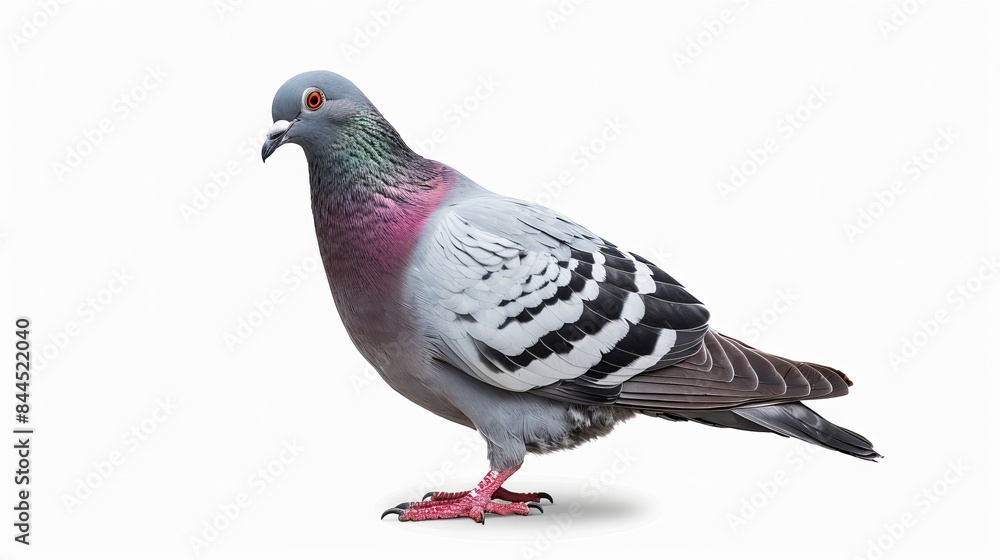 Pigeon standing in front of a white background with its full body visible, path to cut out image included. Pigeon standing in front of a white background with its full body visible, path to cut out image included.