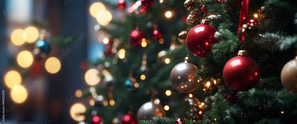 Decorated christmas tree with gloss balls. Decorated christmas tree with gloss balls.