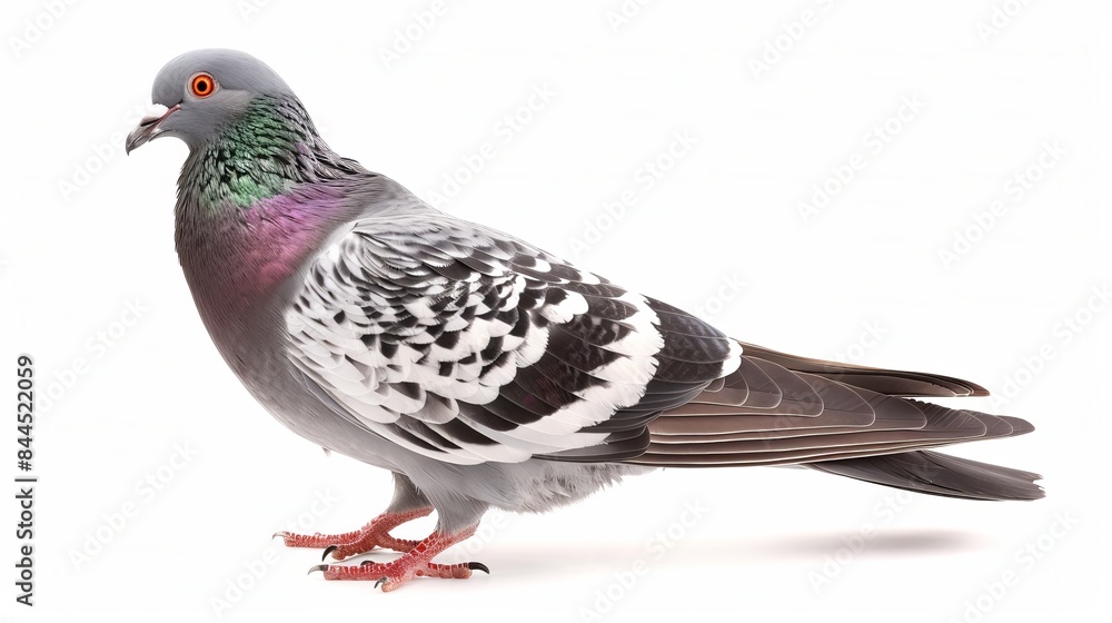 Pigeon standing in front of a white background with its full body visible, path to cut out image included. Pigeon standing in front of a white background with its full body visible, path to cut out image included.